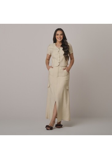 Conjunto Rafaela Em Linen Twill Bege Tata Martello Outono/Inverno 2026