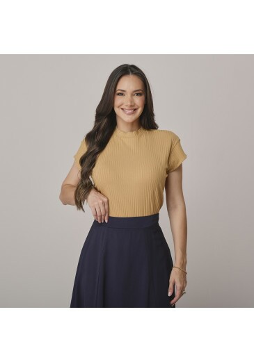 Blusa Camila Em Malha Canelada Caramelo Tata Martello Outono/Inverno 2026