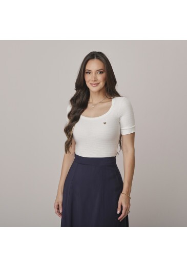 Blusa Melanie Em Malha Canelada Off White Tata Martello Outono/Inverno 2026