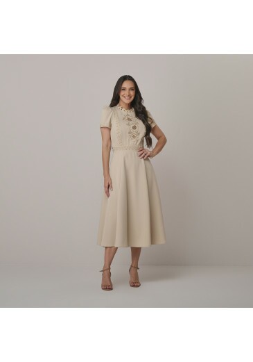 Vestido Mariane Em Alfaiataria Bordado Bege Tata Martello Outono/Inverno 2026