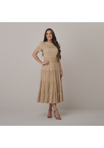Vestido Ananda Em Crepe Dots Bege Tata Martello Outono/Inverno 2026
