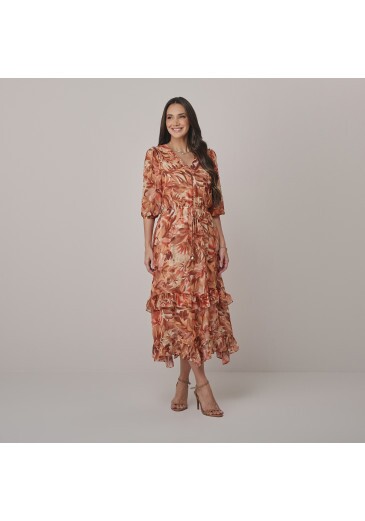 Vestido Cassiane Em Crepe Estampado Laranja Tata Martello  Outono/Inverno 2026