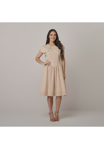 Vestido Nagela Em Twill Rayon Bege Tata Martello  Outono/Inverno 2026