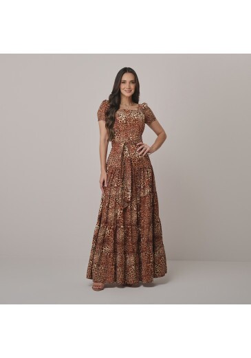 Vestido Tabata Em Crepe Animal Print Marrom Tata Martello Outono/Inverno 2026