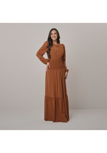 Vestido Maria Em Crepe Gloss Caramelo Tata Martello Outono/Inverno 2026