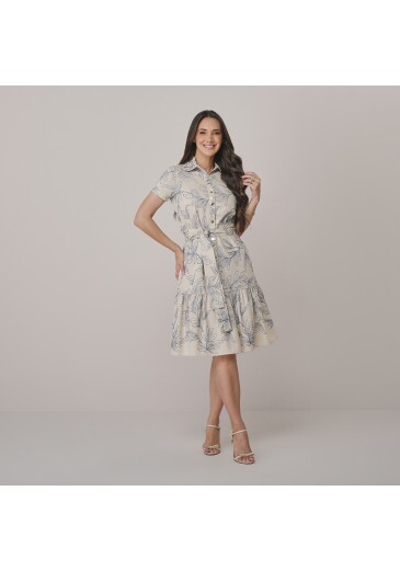Vestido Kauana Em Linho Bordado Azul Tata Martello  Outono/Inverno 2026