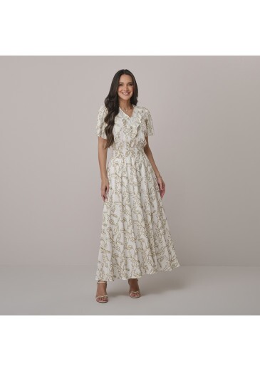 Vestido Estela Em Bordado Zephyr Bege Tata Martello Outono/Inverno 2026