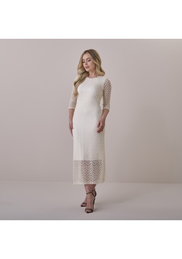 Vestido Mary Em Renda Chantilly Off White Tatá Martello Primavera/Verão 2026