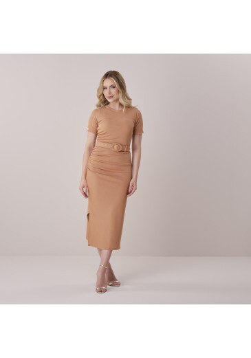 Vestido Lorena Em Malha Rib Marrom Tata Martello Primavera/Verão 2026
