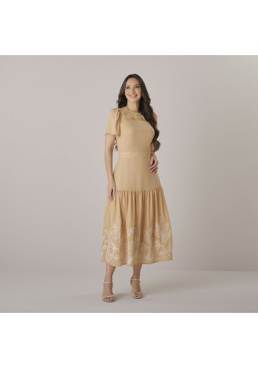 Vestido Francislaine Em Bordado Botanic Bege Tata Martello Outono/Inverno 2026