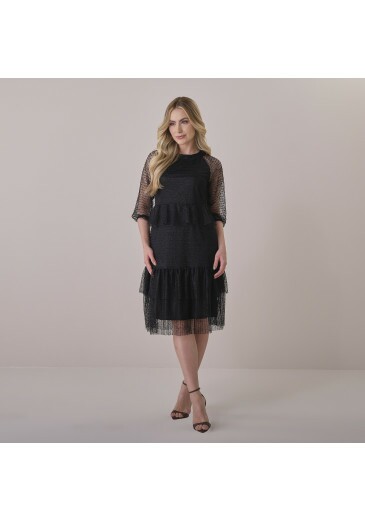 Vestido Lara Em Renda Bordado Preto Tatá Martello Primavera/Verão 2026