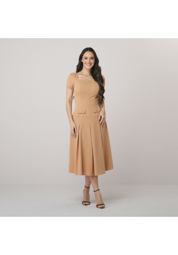 Vestido Elida Em Alfaiataria Brunello Bege Tata Martello Outono/Inverno 2026