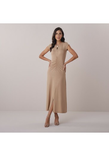 Vestido Gisele Em Visco Lady Forrado Bege Tata Martello Primavera/Verão 2026