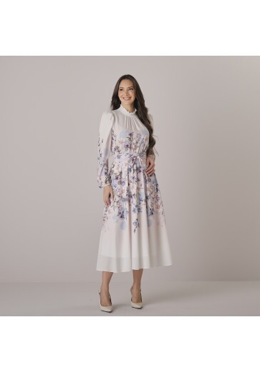 Vestido Celina Em Crepe Gloss Estampa Exclusiva Azul Tata Martello Outono/Inverno 2026