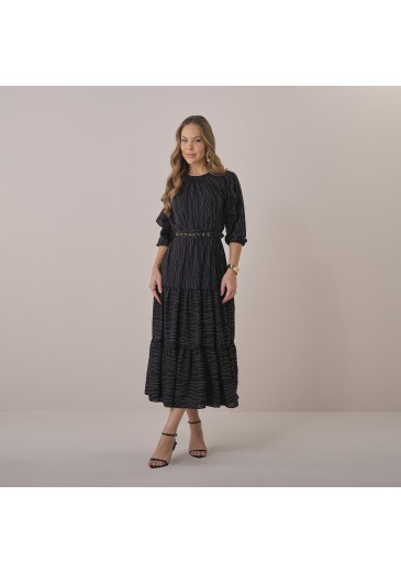 Vestido Mariah Em Crepe Com Brilho Preto Tatá Martello Primavera/Verão 2026