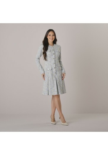 Vestido Lorena Em Tweed Azul Tata Martello Outono/Inverno 2026