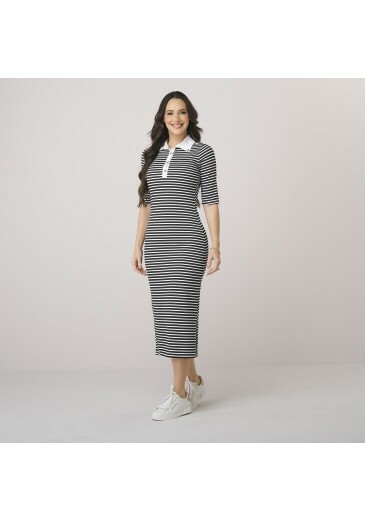 Vestido Celia Em Malha Listrada Preta Tata Martello Outono/Inverno 2026