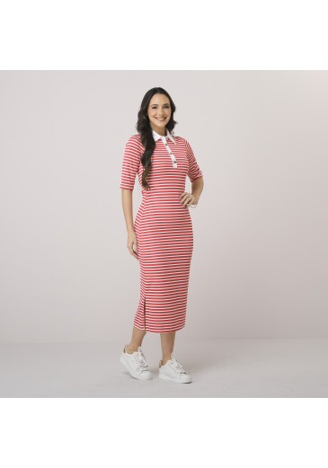 Vestido Celia Em Malha Listrada Rosa Tata Martello Outono/Inverno 2026