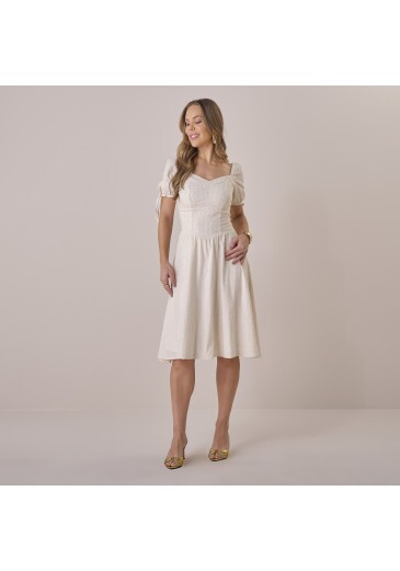 Vestido Jaine Em Algodão Poá Bege Tatá Martello Primavera/Verão 2026