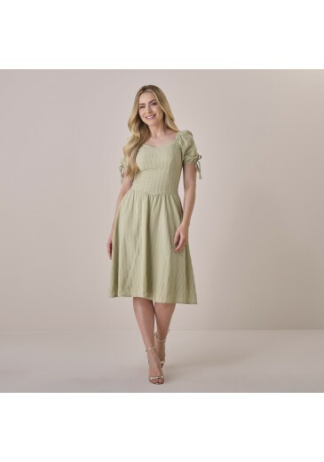 Vestido Jaine Em Algodão Poá Verde Tatá Martello Primavera/Verão 2026