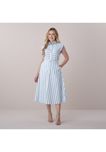 Conjunto Serena Em Tricoline Listrada Azul Tata Martello Primavera/Verão 2026
