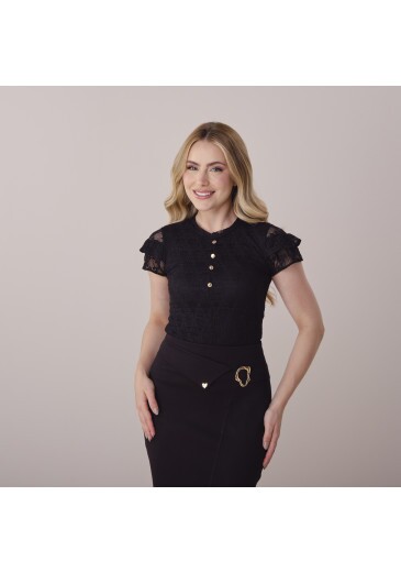 Blusa Silvia Em Renda Chilon Preto Tata Martello Primavera/Verão 2026
