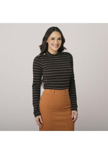 Blusa Leila Em Canelado Listrado Marrom Tata Martello Outono/Inverno 2026