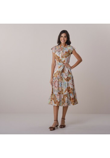 Vestido Helena Em Algodão Santorini Marrom Tatá Martello Primavera/Verão 2026