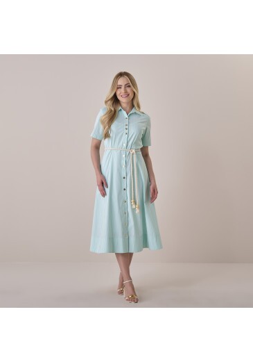 Vestido Magda Em Cotton Tricoline Verde Tatá Martello Primavera/Verão 2026