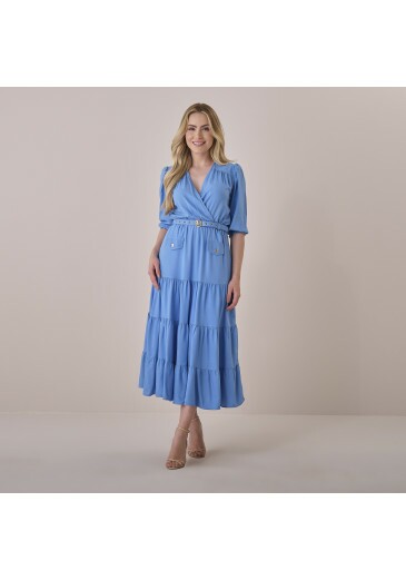 Vestido Lidiane Em Rayon Twill Azul Tatá Martello  Primavera/Verão 2026