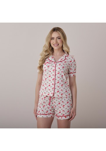 Pijama Luna Crepe Gloss Toque De Seda Estampa Exclusiva De Cereja Tata Martello Primavera/Verão 2026