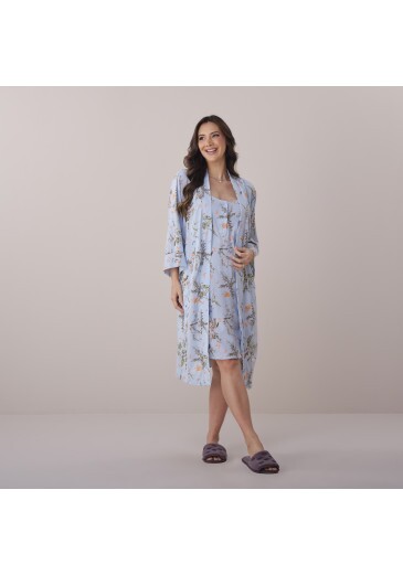 Pijama Selena Em Crepe Gloss Toque De Seda Estampa Exclusiva Azul Tata Martello Primavera/Verão 2026