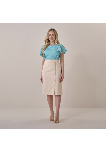 Saia Eliza Em Alfaiataria Lanvin Bege Tata Martello Primavera/Verão 2026