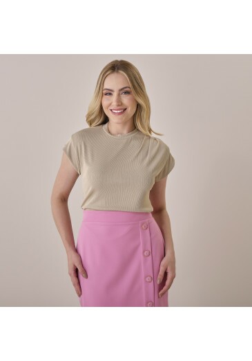 Blusa Flavia Malha Rib Bege Tata Martello Primavera/Verão 2026