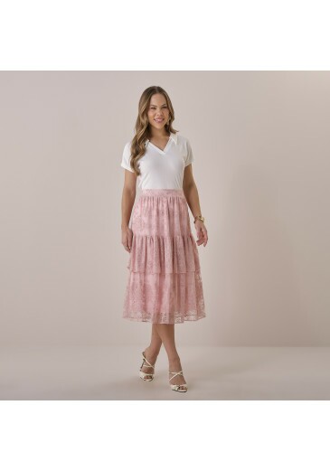 Saia Josileny Em Tule Rose Tatá Martello Primavera/Verão 2026