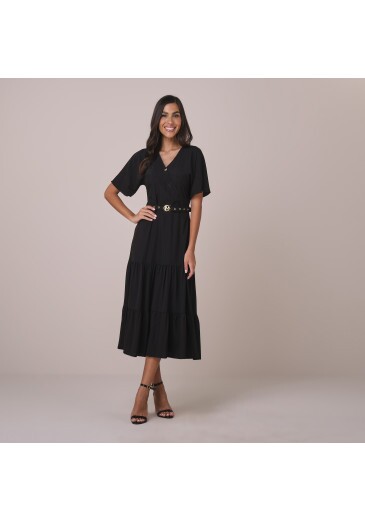Vestido Emanuelly Em Crepe Maresia Com Toque De Seda Preto Tatá Martello Primavera/Verão 2026