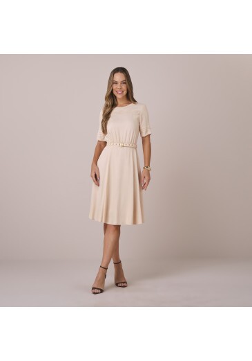 Vestido Elise Em Viscose Cosmo Bege Tatá Martello  Primavera/Verão 2026