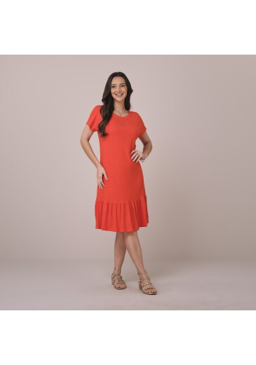 Vestido Aline Em Canelado Tracy Laranja Tatá Martello  Primavera/Verão 2026