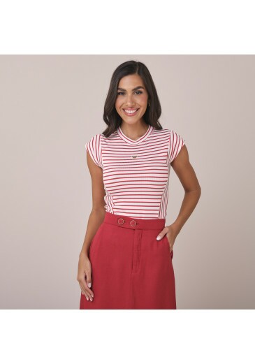 Blusa Laura Em Malha Listrada Vermelho Tatá Martello Primavera/Verão 2026