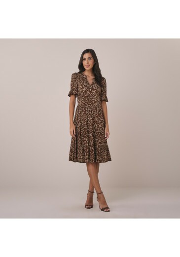 Vestido Natany Em Viscose Print Marrom Tatá Martello Primavera/Verão 2026