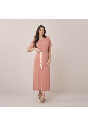 Vestido Amalia Em Malha Capri Rose Tatá Martello Primavera/Verão 2026