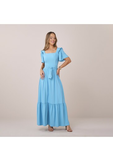 Vestido Leticia Em Crepe Tangier Azul Tatá Martello Primavera/Verão 2026