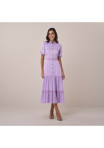 Vestido Fabiola Em Rayon Twill Lilas Tatá Martello Primavera/Verão 2026