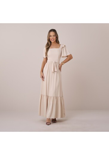 Vestido Leticia Em Crepe Tangier Bege Tatá Martello Primavera/Verão 2026