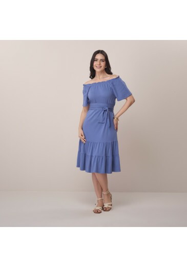 Vestido Raiane Em Malha Azul Tatá Martello Primavera/Verão 2026