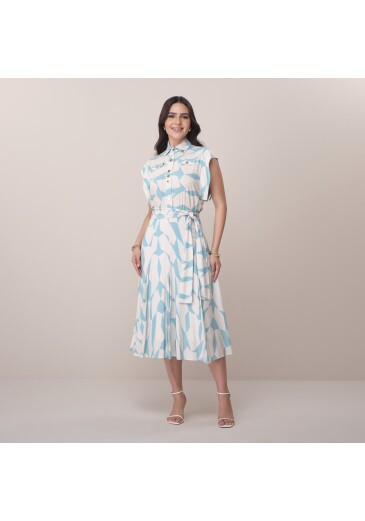 Vestido Lais Em Viscolinho Azul Tatá Martello Primavera/Verão 2026