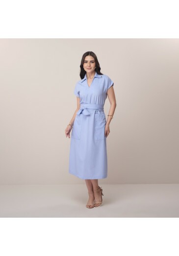 Vestido Emily Em Alfaiataria Azul Tatá Martello Primavera/Verão 2026