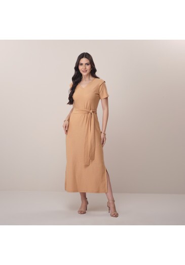 Vestido Larissa Em Malha Caqui Tatá Martello Primavera/Verão 2026
