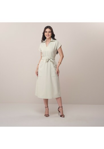Vestido Emily Em Alfaiataria Bege Tatá Martello Primavera/Verão 2026