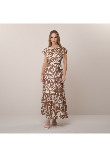 Vestido Regina Em Algodão Marrom Tatá Martello Primavera/Verão 2026